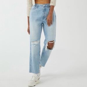 BDG High-Waisted Slim Straight Jeans - Ripped Light Wash